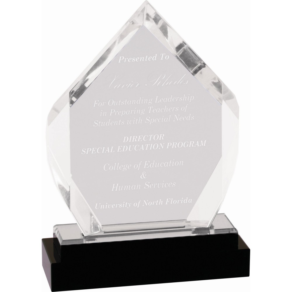 Custom Etched 7" Silver Fusion Diamond Impress Acrylic with Black Glass Base Custom Etched 7" Silver Fusion Diamond Impress Acrylic with Black Glass Base