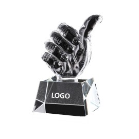 Logo Branded Thumb Up Crystal Prize Glass Trophy