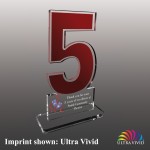 Small Number 5 Shaped Ultra Vivid Acrylic Award with Logo