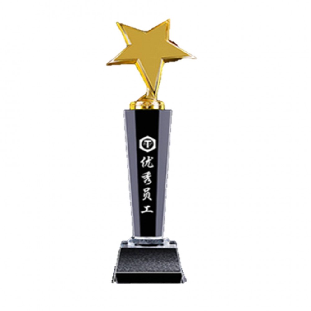 Star Shape Crystal Award With Wooden Base with Logo