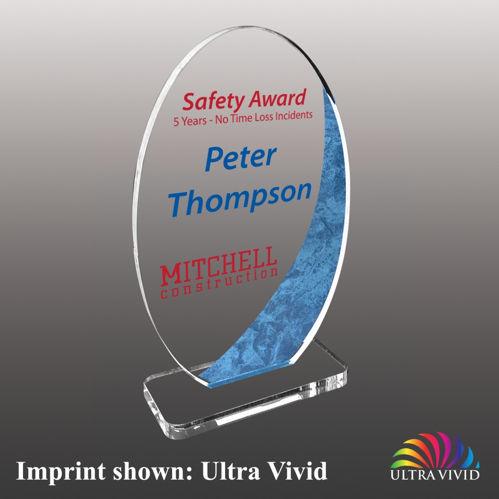 Large Vertical Oval Shaped Ultra Vivid Acrylic Award with Logo