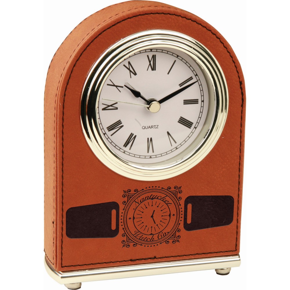 5 1/2" Rawhide Laser engraved Leatherette Arch Desk Clock Laser-etched 5 1/2" Rawhide Laser engraved Leatherette Arch Desk Clock Laser-etched