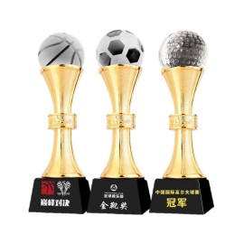 Custom Gold-Plated Trophy Sports Crystal Award With Black Crystal Base