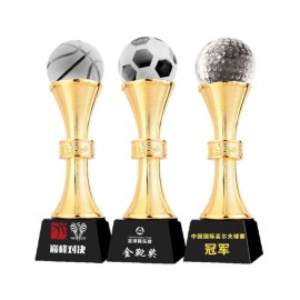 Custom Gold-Plated Trophy Sports Crystal Award With Black Crystal Base