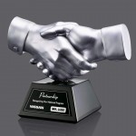 Shaking Hands Award - Silver Resin 6" Wide with Logo