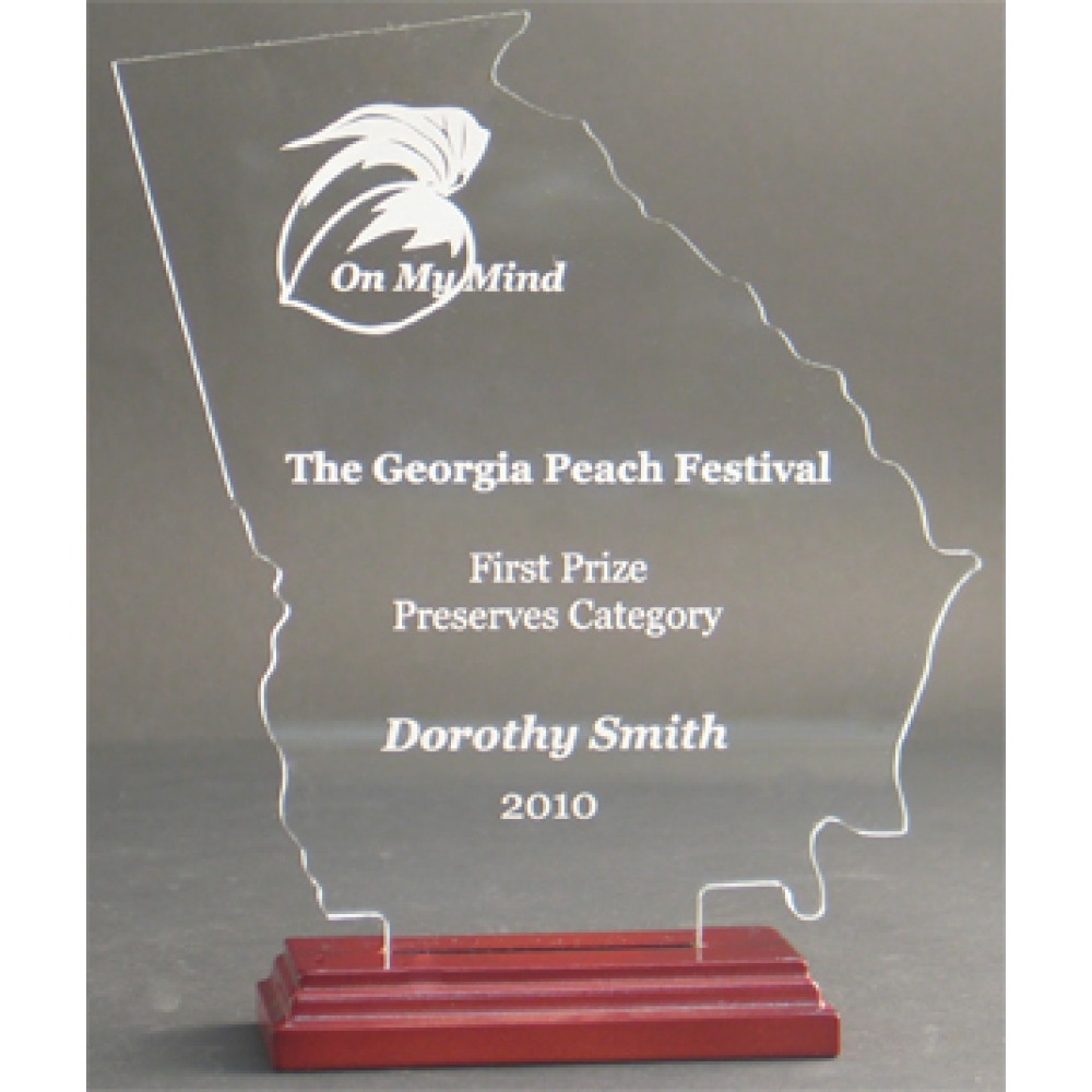 Great State of Georgia Award on a Rosewood Base - Acrylic (9 13/16"x7 3/4") Custom Etched Great State of Georgia Award on a Rosewood Base - Acrylic (9 13/16"x7 3/4") Custom Etched