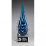 Custom Etched Teardrop shaped art glass award 3x10