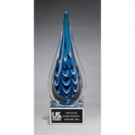 Custom Etched Teardrop shaped art glass award 3x10 Custom Etched Teardrop shaped art glass award 3x10