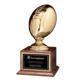 Logo Branded Football on Base - Gold/Walnut 26"  Logo Branded Football on Base - Gold/Walnut 26"