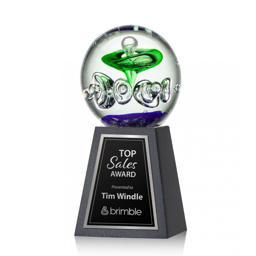 Aquarius Award on Tall Marble - 4" Diam with Logo