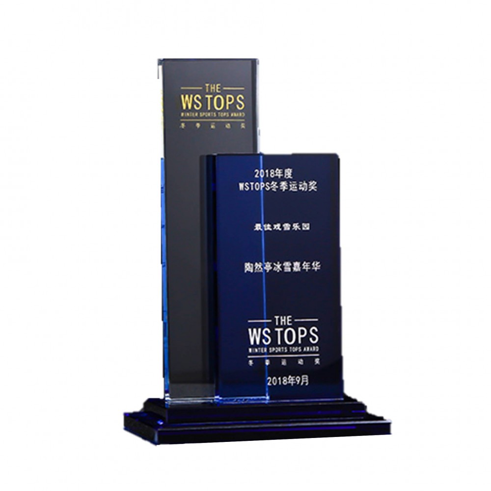 Custom Creative Award Blue Crystal Trophy With Base with Logo