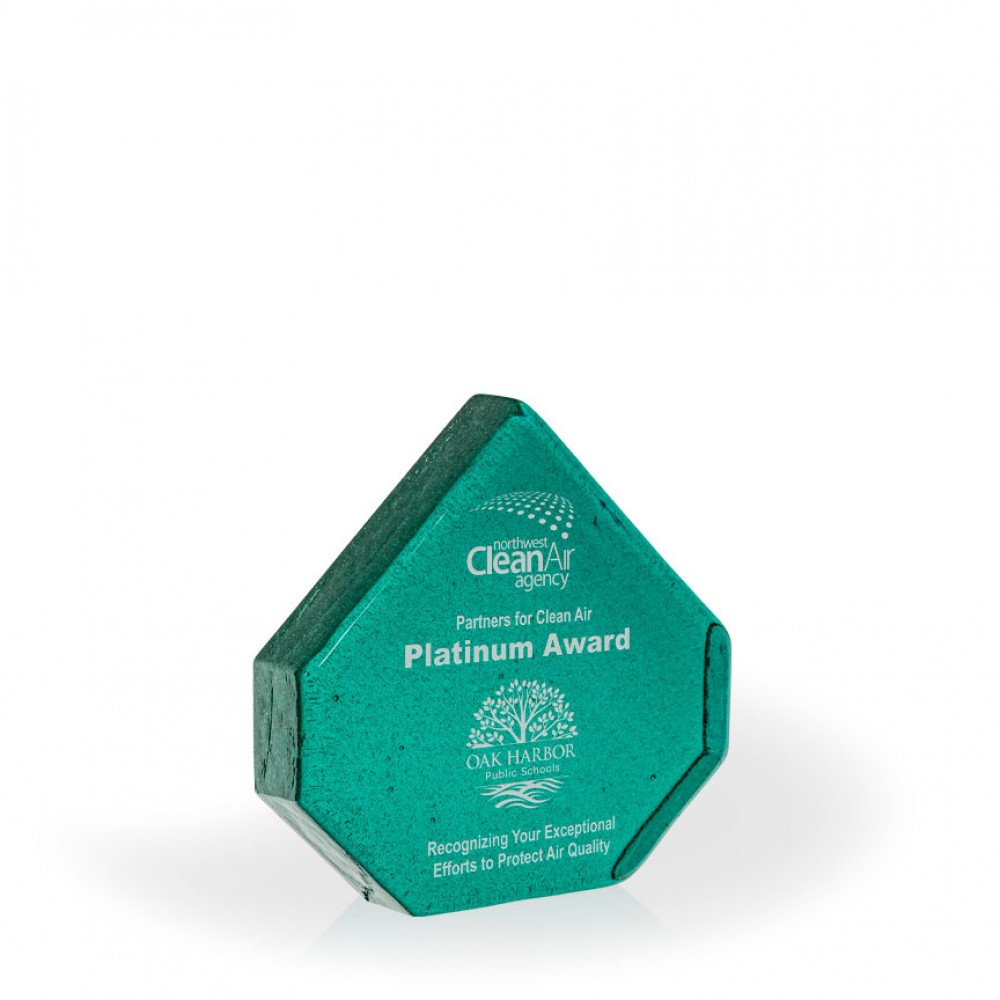 Logo Branded Weddell Teal Pinnacle Recycled Glass Award, 6" Logo Branded Weddell Teal Pinnacle Recycled Glass Award, 6"