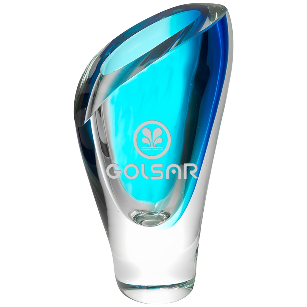 Promotional Blue Lush Art Glass Vase Award