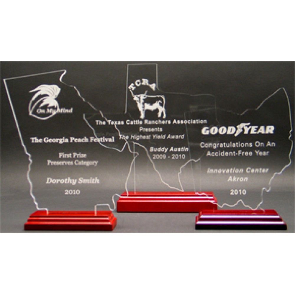 Great State of Alabama Award w/ Rosewood Base - Acrylic (8 7/16"x4 7/16") Logo Imprinted Great State of Alabama Award w/ Rosewood Base - Acrylic (8 7/16"x4 7/16") Logo Imprinted