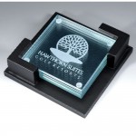 Glass Coaster w/ Wood Holder Award with Logo