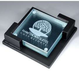 Glass Coaster w/ Wood Holder Award with Logo  Glass Coaster w/ Wood Holder Award with Logo