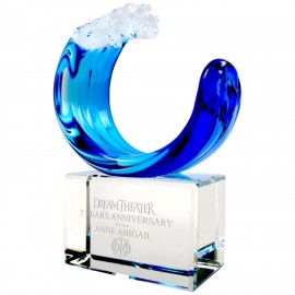 Wave Art Glass Tidal Award with Logo