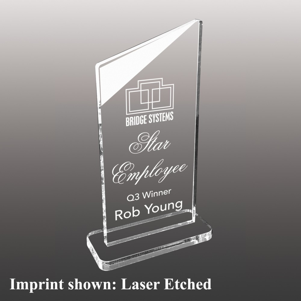 Small Angled Rectangle Shaped Etched Acrylic Award with Logo