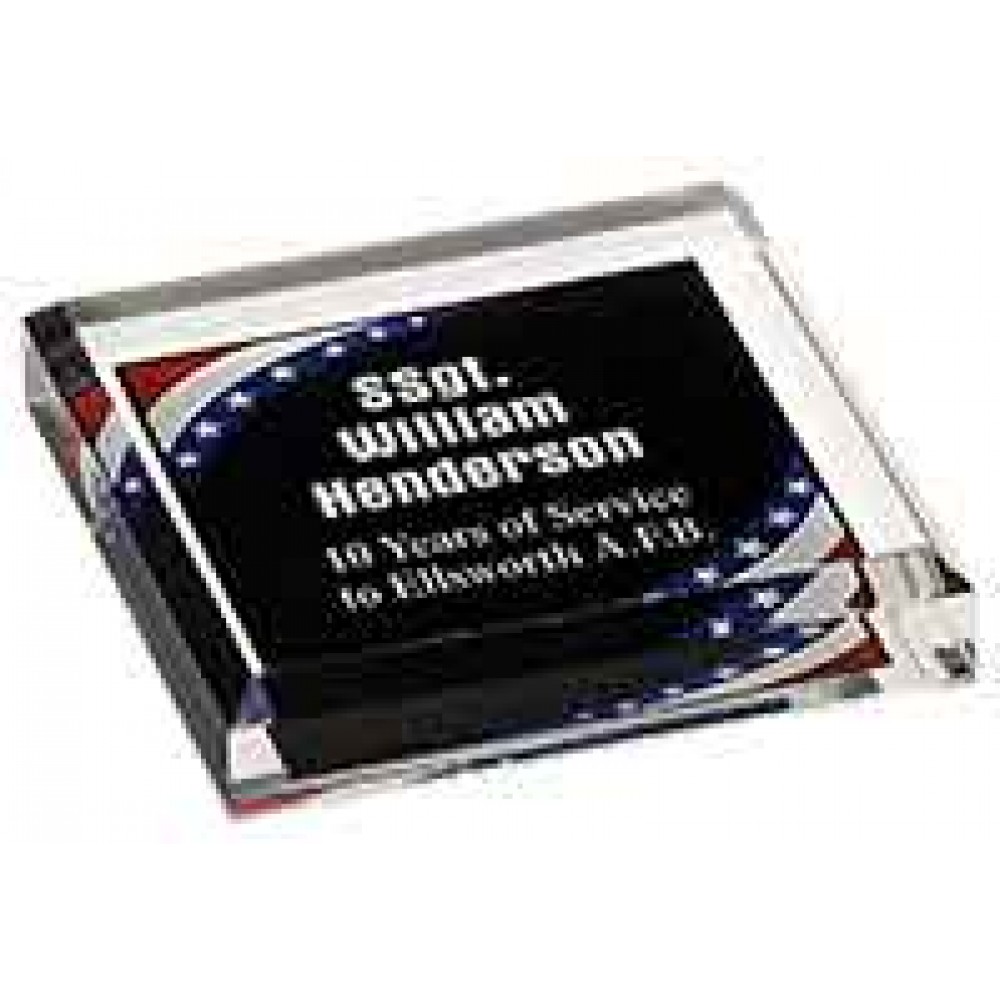 3 3/4" x 3 3/4" Stars & Stripes Acrylic Paperweight Laser-etched 3 3/4" x 3 3/4" Stars & Stripes Acrylic Paperweight Laser-etched