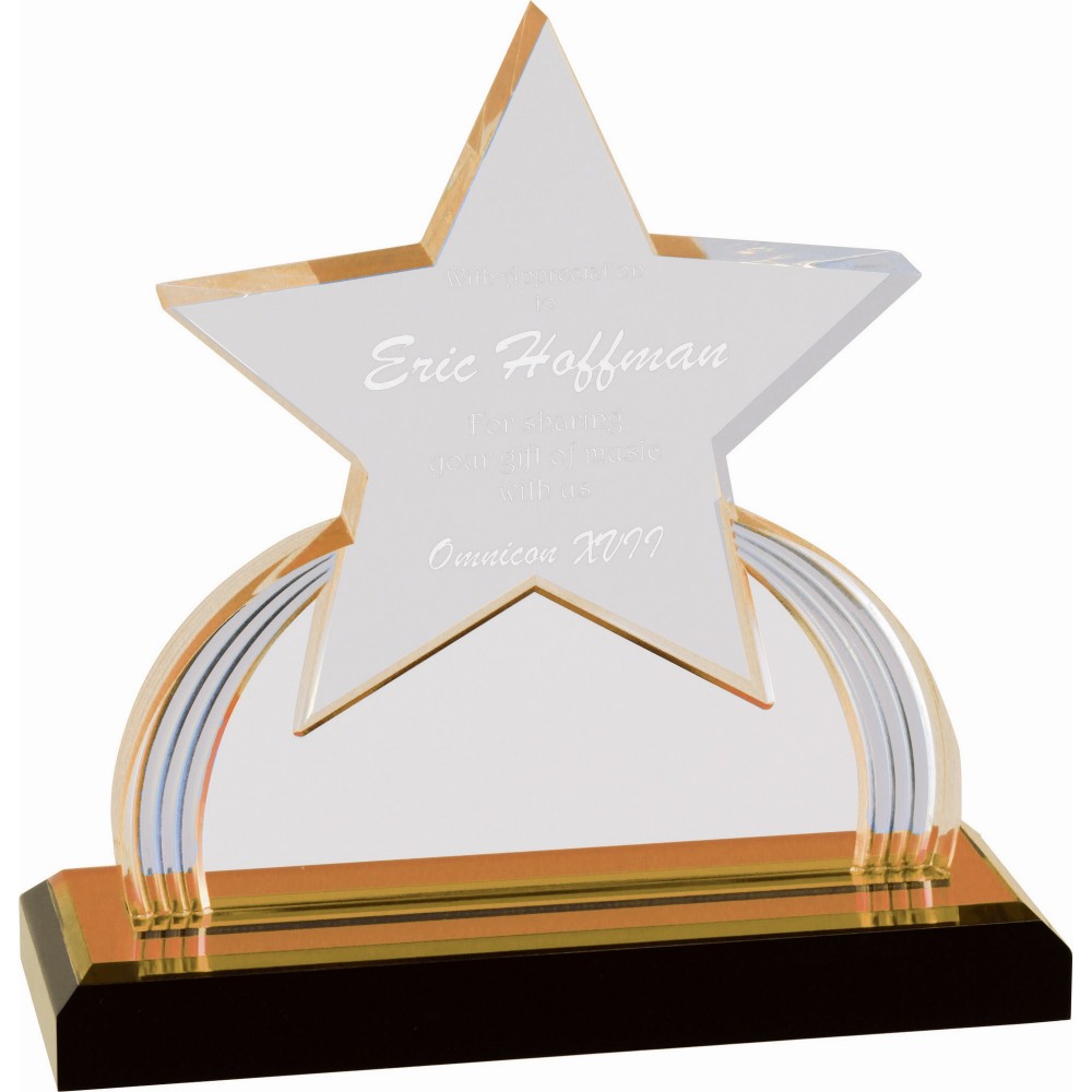 Logo Imprinted 7 1/4" Gold Carved Star Impress Acrylic