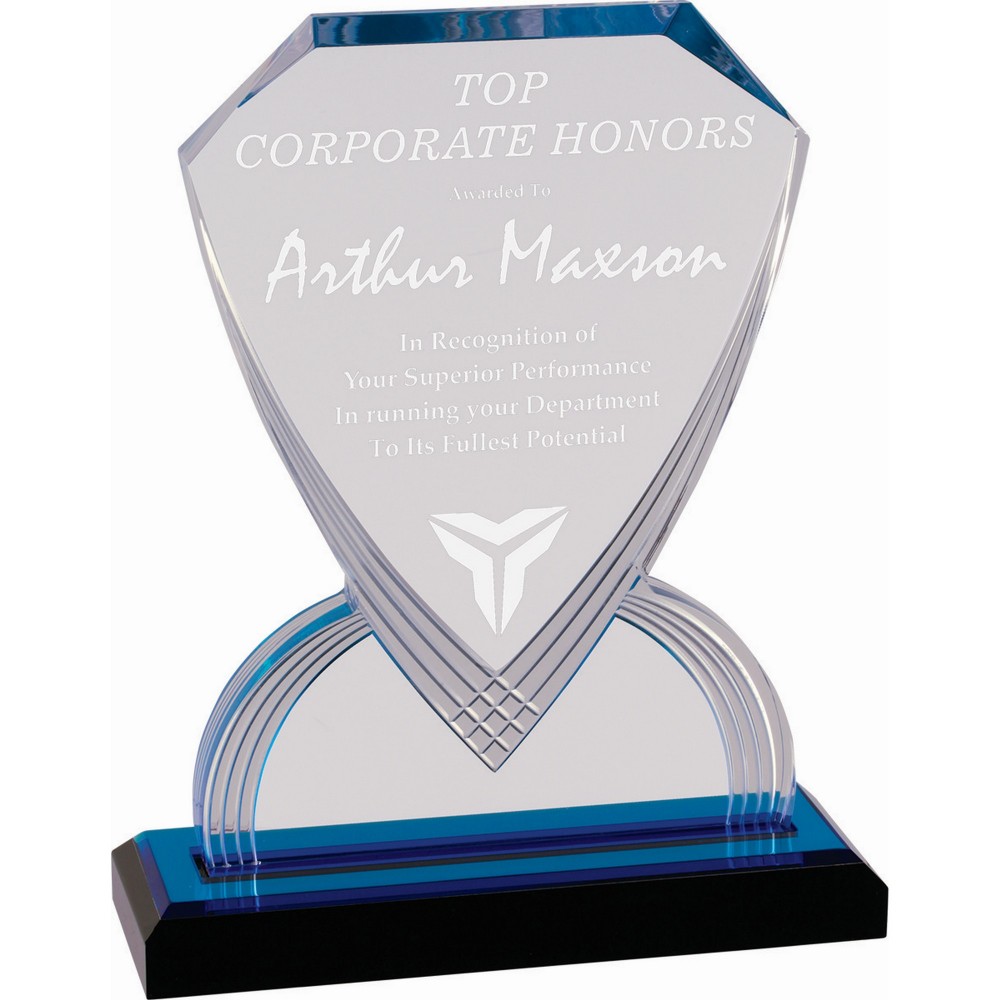 9" Blue Carved Shield Impress Acrylic Custom Etched 9" Blue Carved Shield Impress Acrylic Custom Etched