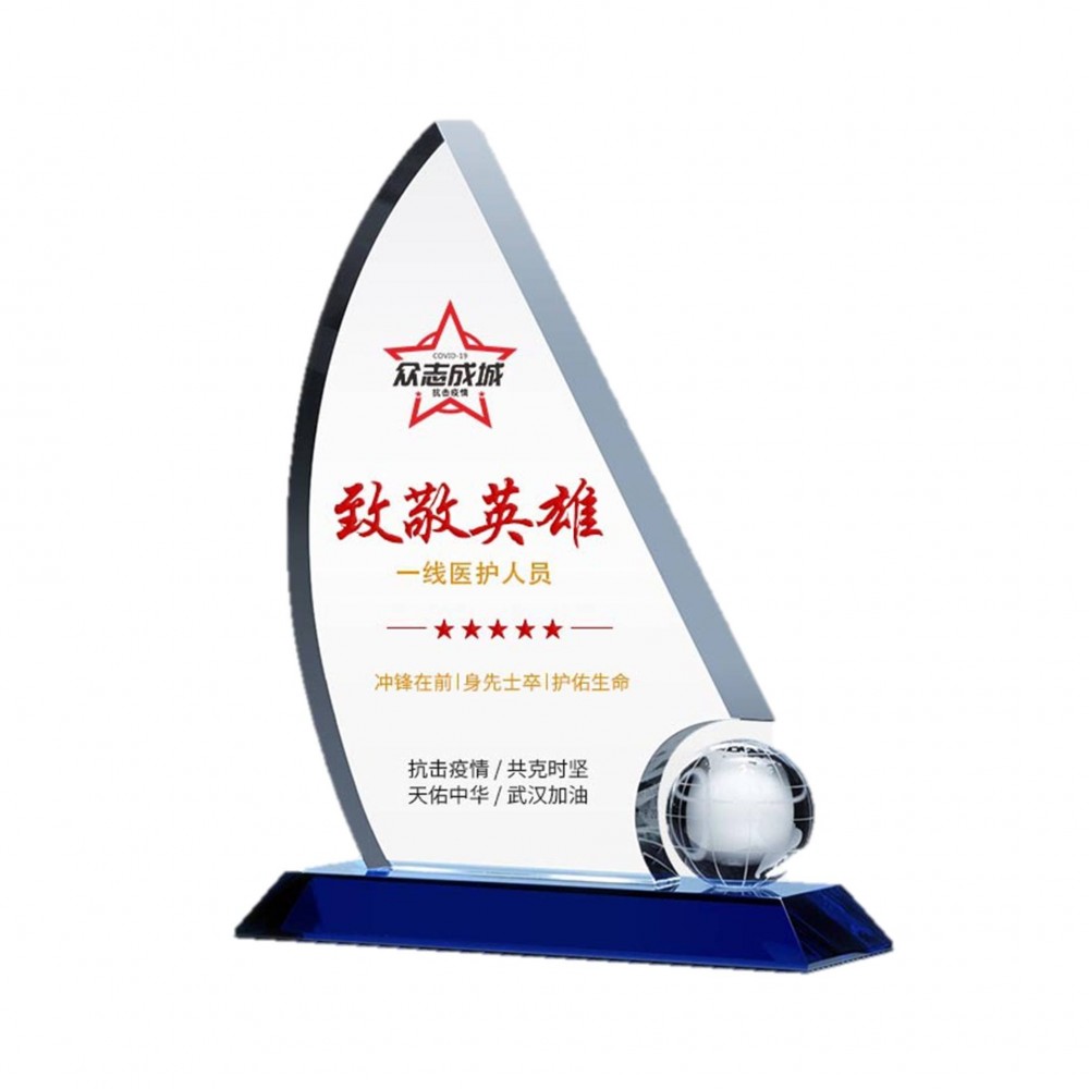 Logo Branded Crystal Award Sailing Boat Shape Trophy