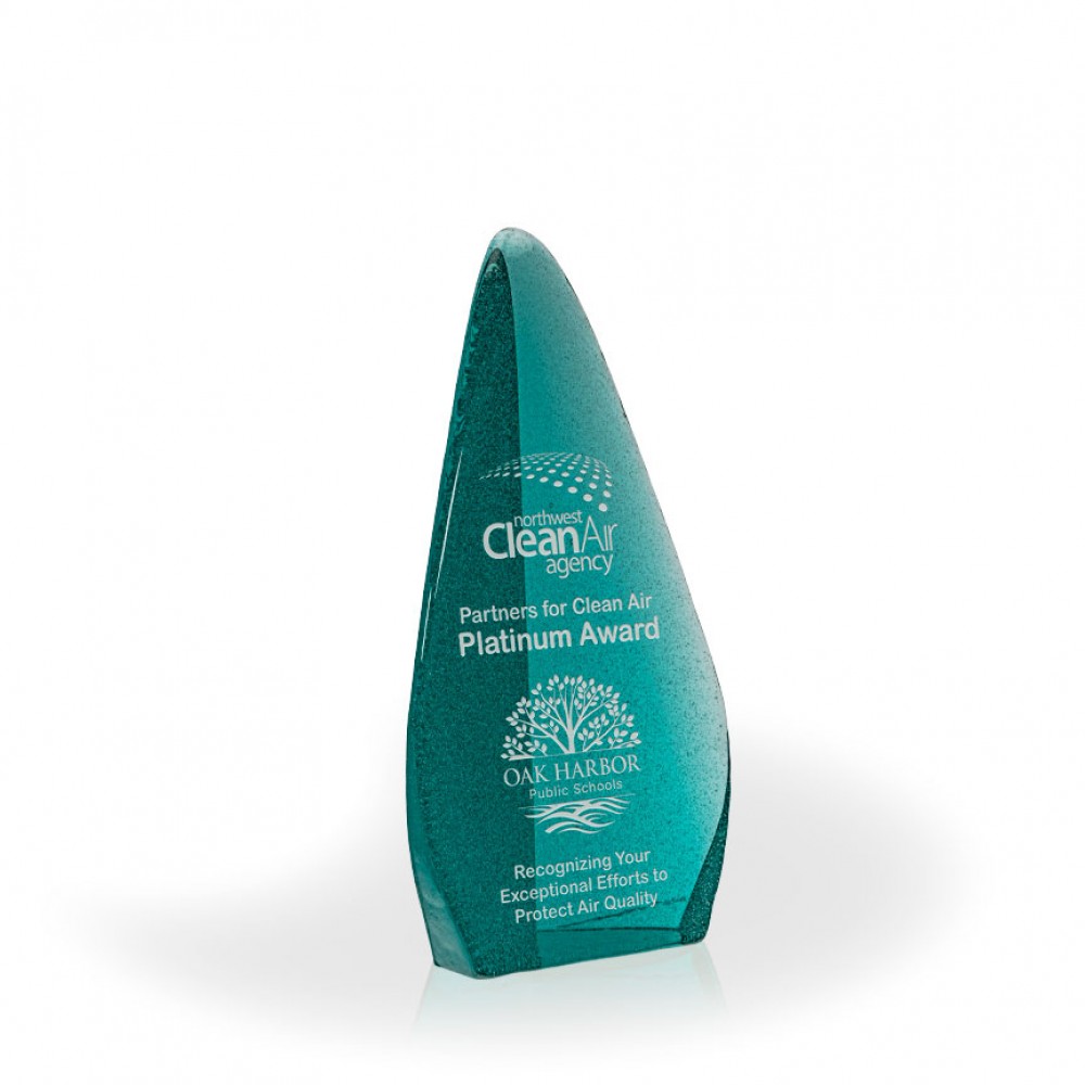 Apogee Teal Recycled Glass Tower Award, 10.5" with Logo