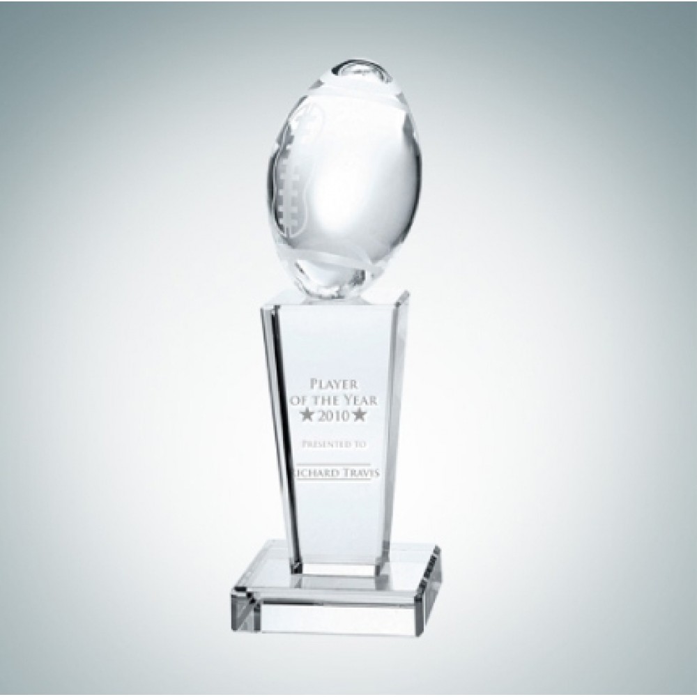 Football on Pedestal Optical Crystal Award (8 3/8") Logo Imprinted Football on Pedestal Optical Crystal Award (8 3/8") Logo Imprinted