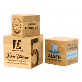 Logo Branded Bamboo Cube Desk Award (3"X3")