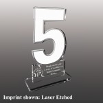 Medium Number 5 Shaped Etched Acrylic Award with Logo