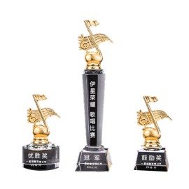 New Design Musical Note Shape Award Gold-Plated Crystal Trophy with Logo