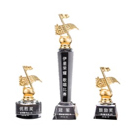 New Design Musical Note Shape Award Gold-Plated Crystal Trophy with Logo  New Design Musical Note Shape Award Gold-Plated Crystal Trophy with Logo