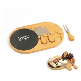 Promotional Executive Oval Bamboo Charcuterie Set With Slate Inlay