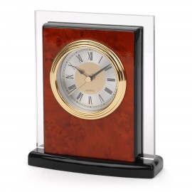 Clock - Burlwood Desk Alarm Clock Logo Imprinted  Clock - Burlwood Desk Alarm Clock Logo Imprinted