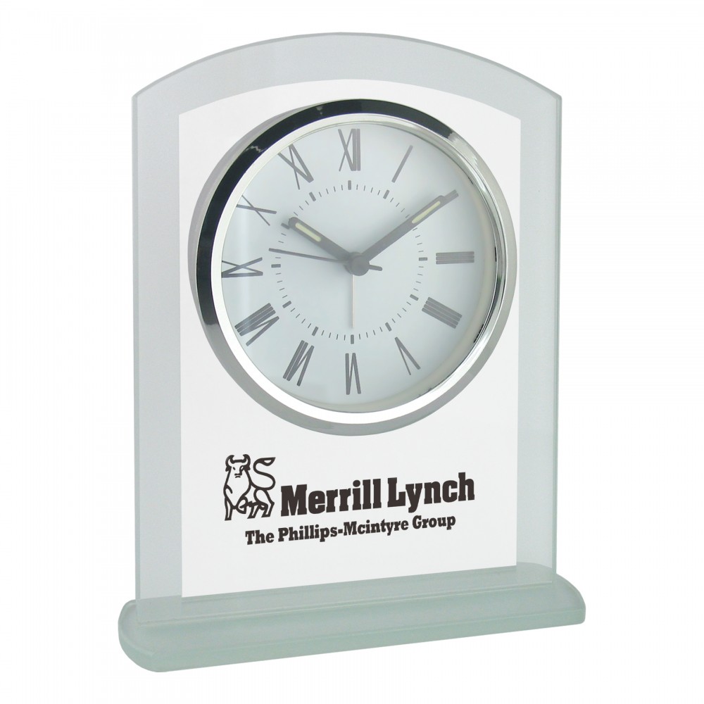 Logo Imprinted Clock - Panel Glass Desk Alarm Clock Logo Imprinted Clock - Panel Glass Desk Alarm Clock