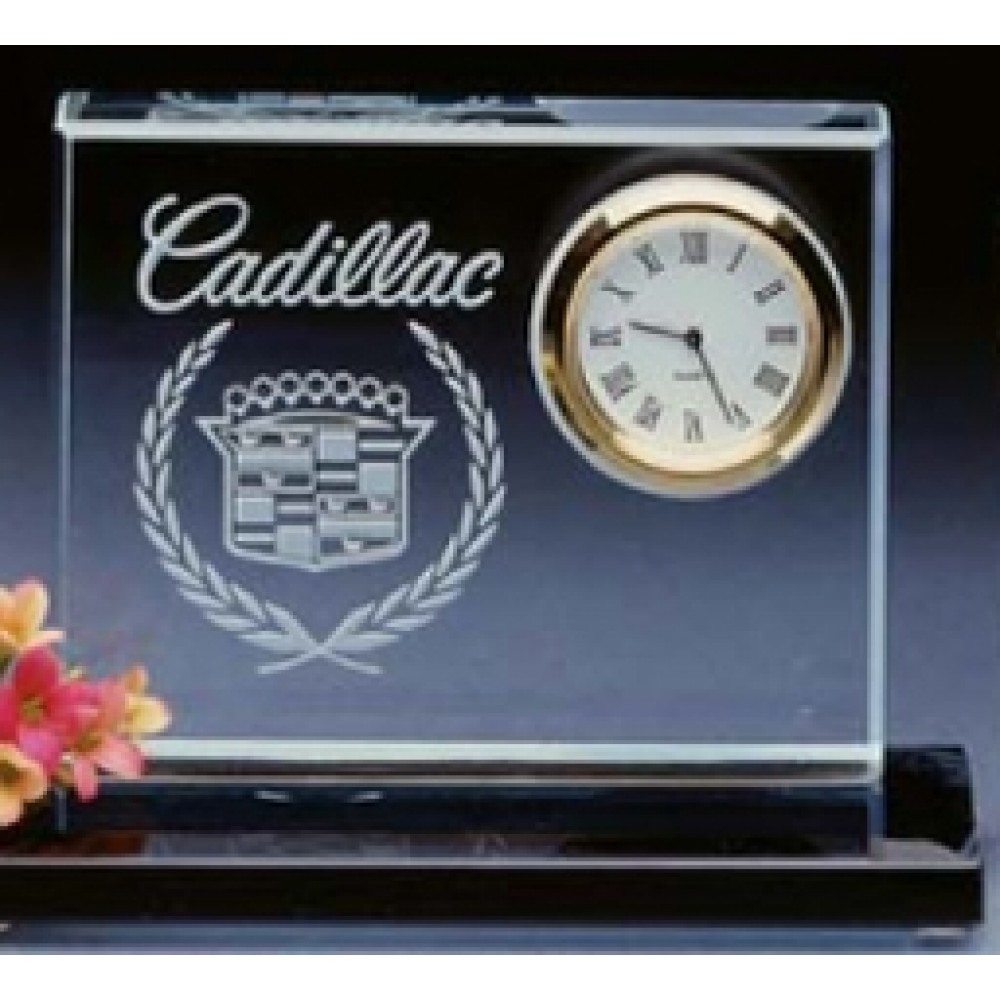 Crystal Clear Desk Clock with Base Logo Imprinted Crystal Clear Desk Clock with Base Logo Imprinted