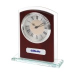 Laser-etched Clock - Glass & Wood Desk Alarm Clock w/ Silver Trim