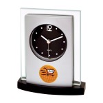 Clock - Desk Top Glass/ Wood Clock with Black Dial Custom Etched