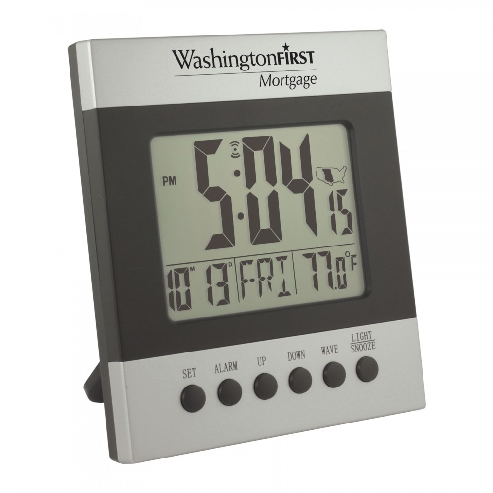 Clock - Atomic LCD Wall or Desk Alarm Clock Logo Imprinted Clock - Atomic LCD Wall or Desk Alarm Clock Logo Imprinted