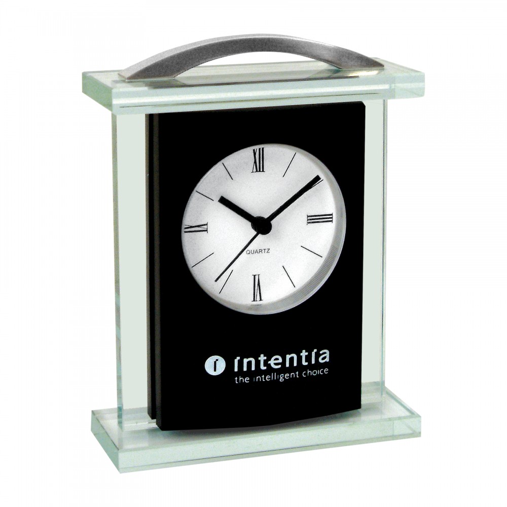 Clock - Modern Glass Carriage Clock Logo Imprinted Clock - Modern Glass Carriage Clock Logo Imprinted