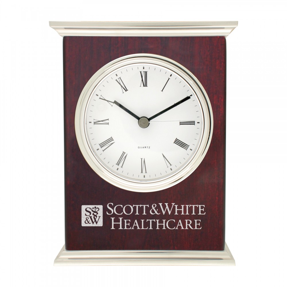 Wooden Desk Alarm Clock With Piano Wood Finish and Brushed Metal Top & Bottom Custom Etched Wooden Desk Alarm Clock With Piano Wood Finish and Brushed Metal Top & Bottom Custom Etched