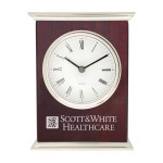 Wooden Desk Alarm Clock With Piano Wood Finish and Brushed Metal Top & Bottom Custom Etched