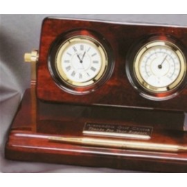 Laser-etched Rosewood Clock and Weather Gauge w/ Pen Set Laser-etched Rosewood Clock and Weather Gauge w/ Pen Set