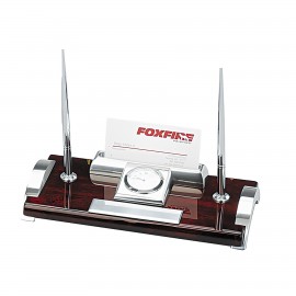 Executive Desk Set with Clock/ 2 Pens/ Card Holder Logo Imprinted Executive Desk Set with Clock/ 2 Pens/ Card Holder Logo Imprinted