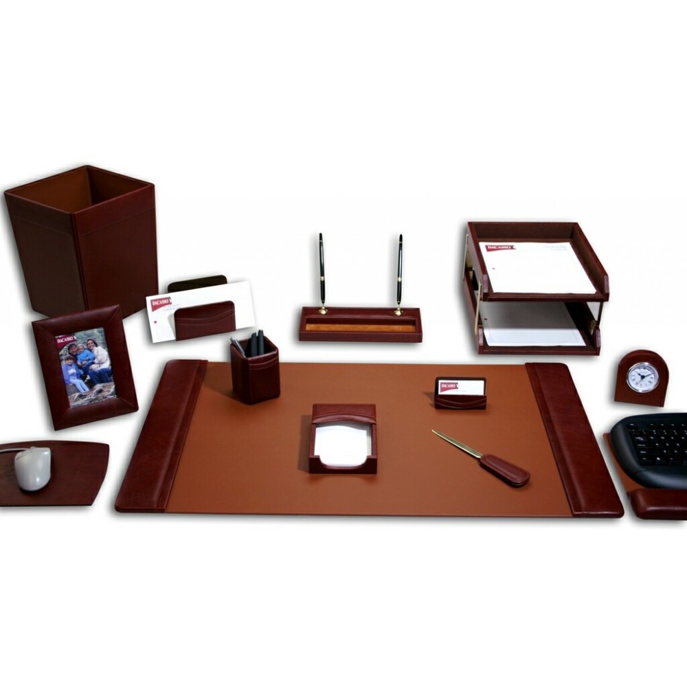 Logo Imprinted Mocha Brown 16 Piece Classic Top Grain Leather Desk Set Logo Imprinted Mocha Brown 16 Piece Classic Top Grain Leather Desk Set