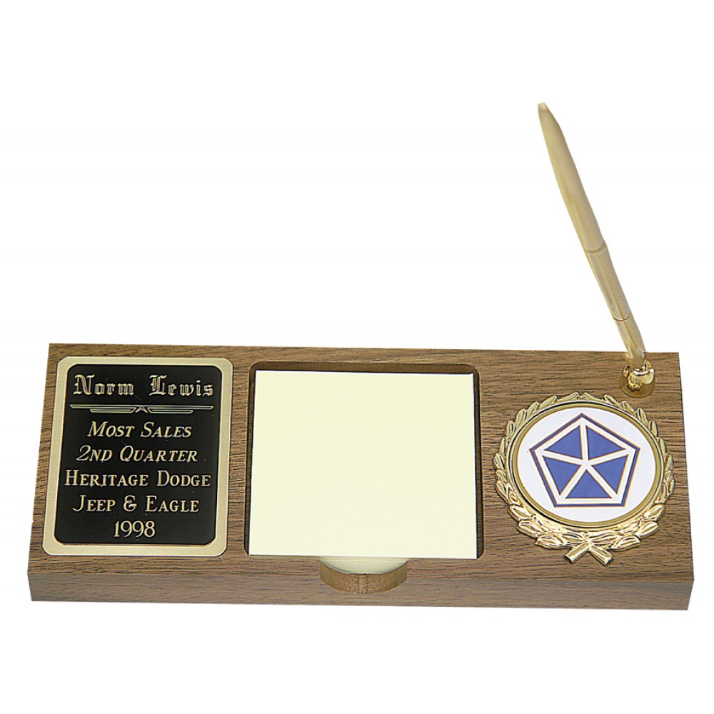 Walnut Desk Set w/ Note Pad, Pen & Logo Custom Etched Walnut Desk Set w/ Note Pad, Pen & Logo Custom Etched