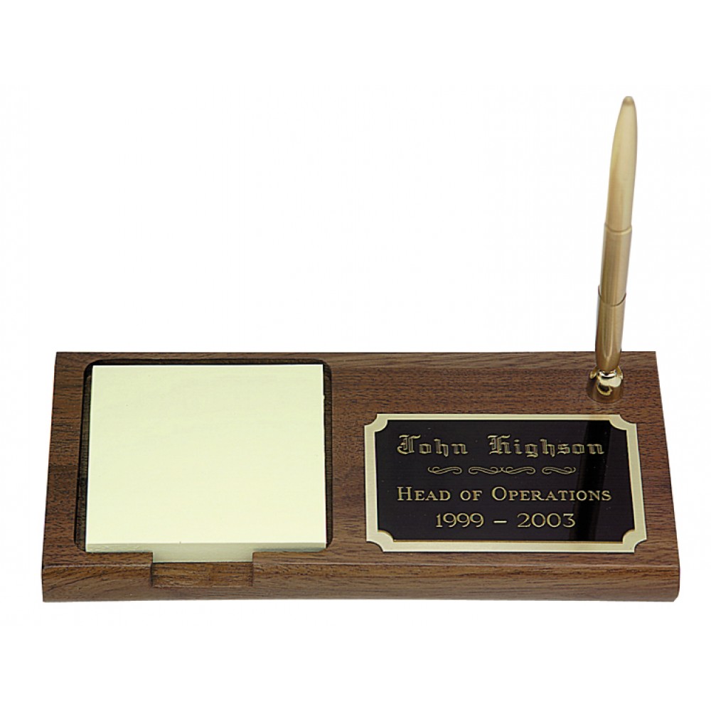 Logo Imprinted Walnut Desk Set w/ Note Pad & Pen Logo Imprinted Walnut Desk Set w/ Note Pad & Pen