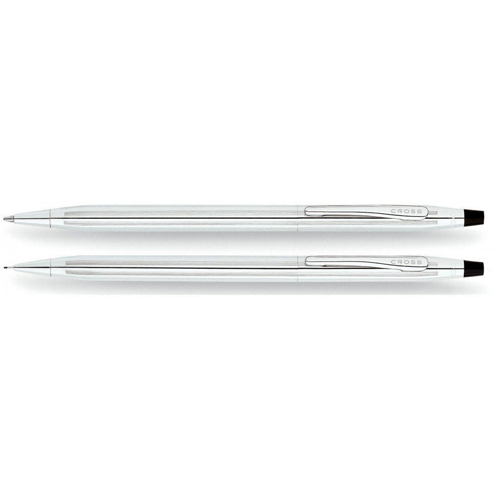 Cross Classic Century Lustrous Chrome Ball Pen/ Pencil Set Laser-etched Cross Classic Century Lustrous Chrome Ball Pen/ Pencil Set Laser-etched