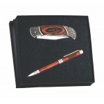 Logo Imprinted Italica Rosewood Twist Action Ballpoint Pen & Pocket Knife Gift Set