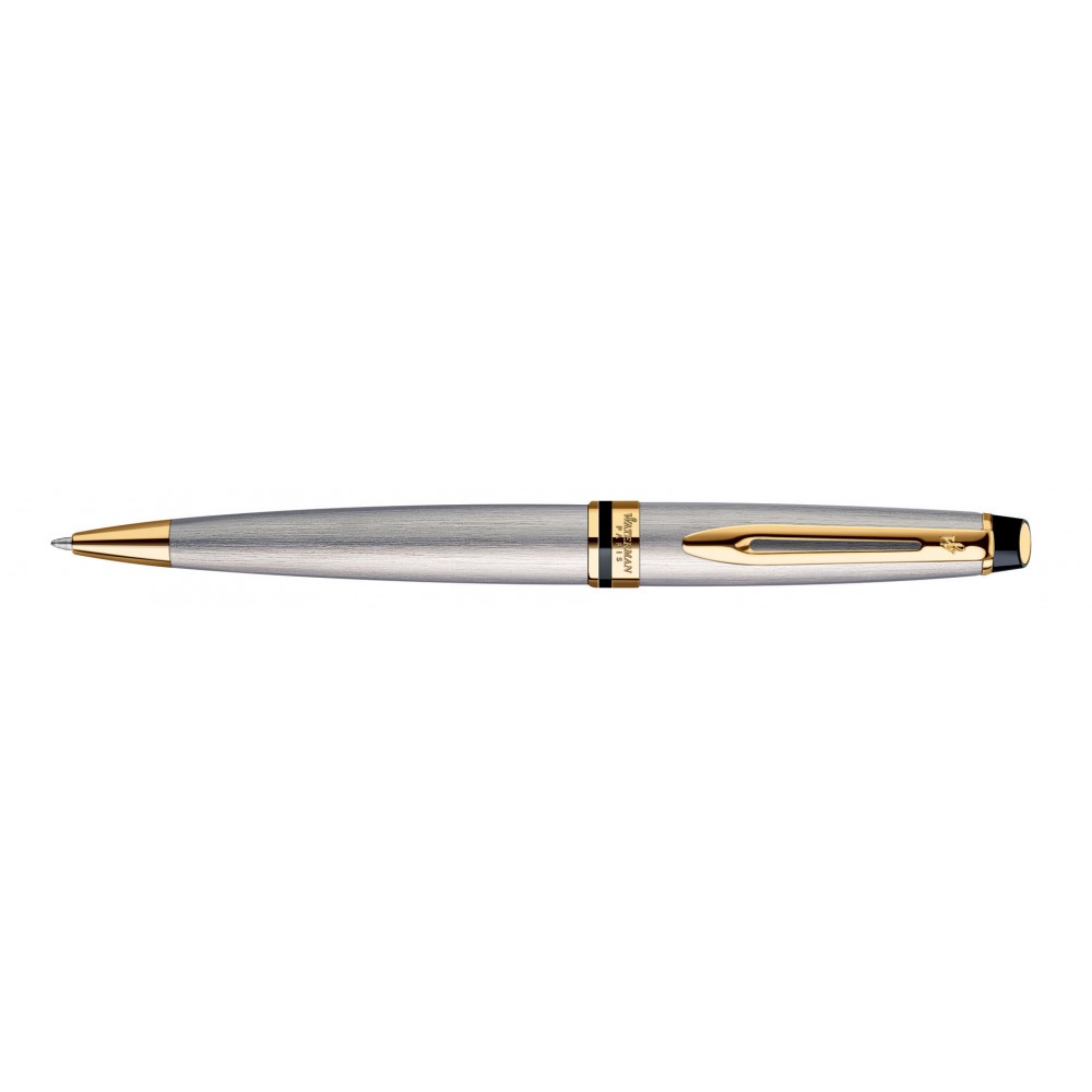 Waterman Expert Ballpoint Stainless Steel Gold Trim Laser-etched Waterman Expert Ballpoint Stainless Steel Gold Trim Laser-etched